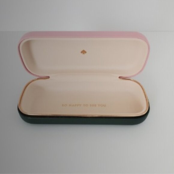 KATE SPADE Hardshell Eyewear Case Pink & Forest Green Goldtone Trim Storage Case - Picture 7 of 8